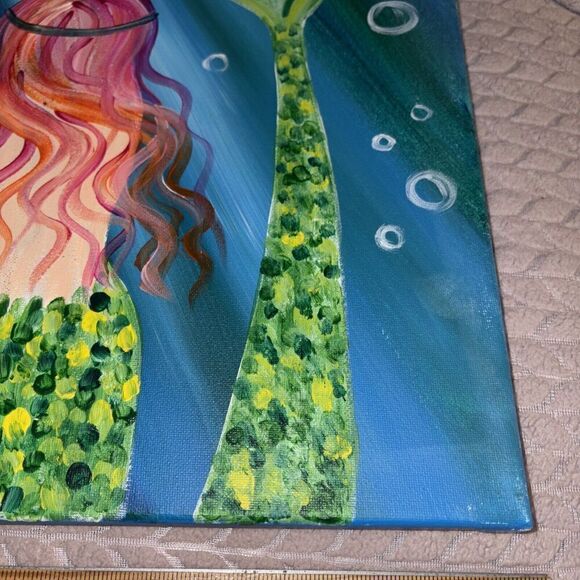 Nautical Speckled Mermaid Tail Portrait - Acrylic Painting on Canvas 11 x 14” - Picture 3 of 6